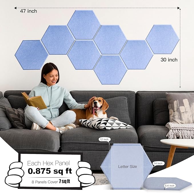 Mollywell Hexagon Acoustic Panels 14x12 - Reduce Echo & Reverb, Noise Blocking Wall Tiles for Meditation Room & Studio, Ash Gray Sound Absorbing Panels