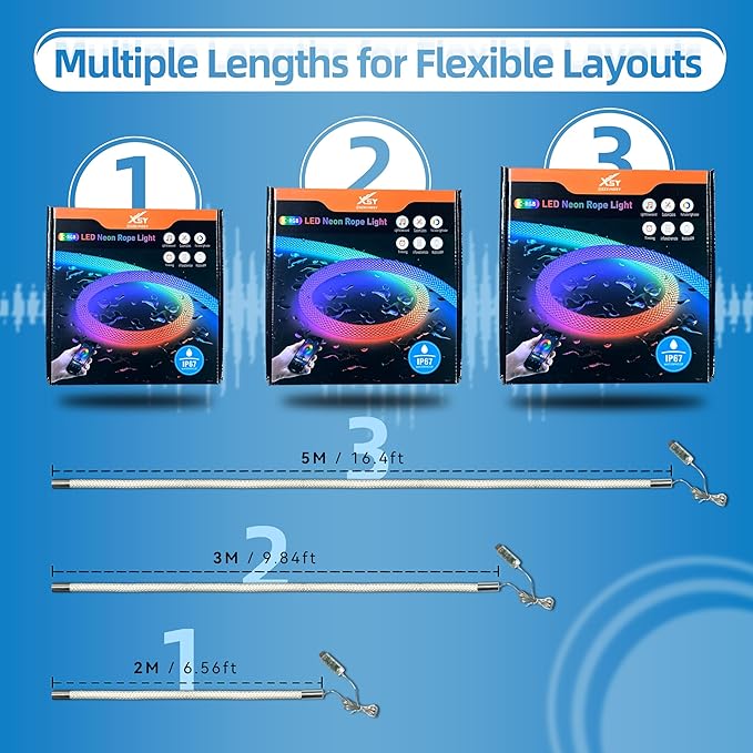 16.4ft LED Neon Rope Lights, Waterproof Music Sync Strip Lights with Remote & APP Control, USB-Powered Flexible Lighting for Christmas Halloween Decor, Gaming Room Bedroom Indoor Outdoor Decoration