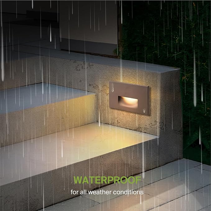 ASD LED Recessed Step Light Fixture, Outdoor & Indoor Stair Tread Lighting | 3CCT, Dimmable, Waterproof, ETL Listed | 3W 120LM 3000K-5000K 120V | Staircase Hardwired Illumination | Dark Bronze, 4 Pack