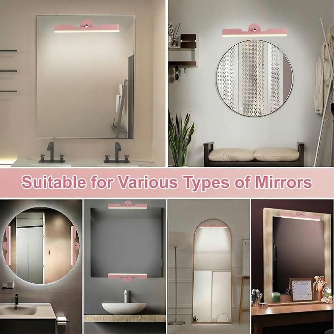 2 Pack Wireless Vanity Lights for Mirror, Rechargeable Battery Operated Makeup Light, Adjustable Light Bar, Magnetic Stick on LED Lighting Bathroom Decor Accessories, Pink