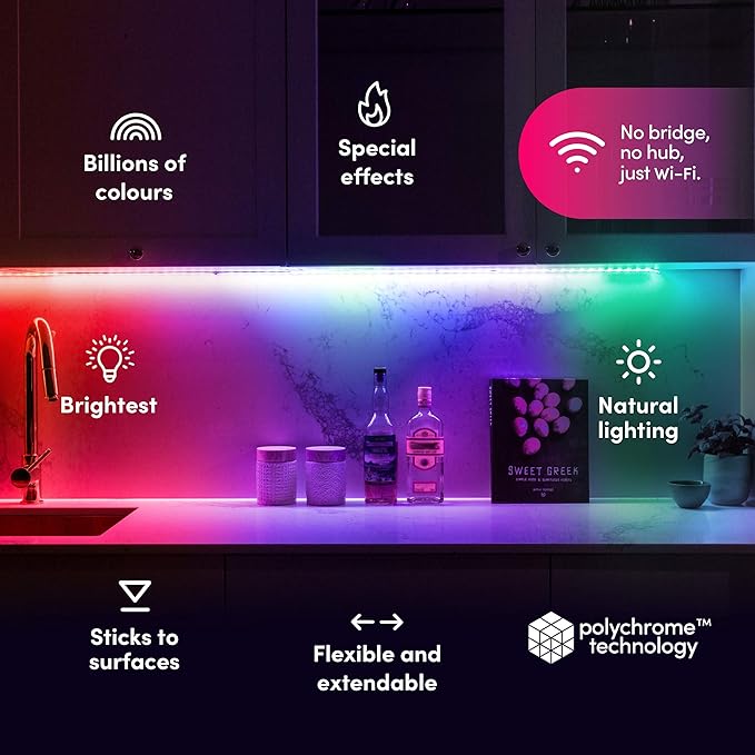 LIFX Smart WiFi Light Strip 6.6ft (Polychrome Multicolor, 8 Addressable Zones) Cuttable & Extendable Up to 32.8ft, Works with Alexa, Google Home & Siri, LED Strip Kit with Controller & Power Supply