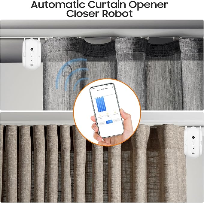 Automatic Curtain Rod Opener, Smart Home Curtain Robot with Remote Voice Control, Easy to Install, Sensor Enabled for Temperature and Light (U-rail Type Pack of 2)