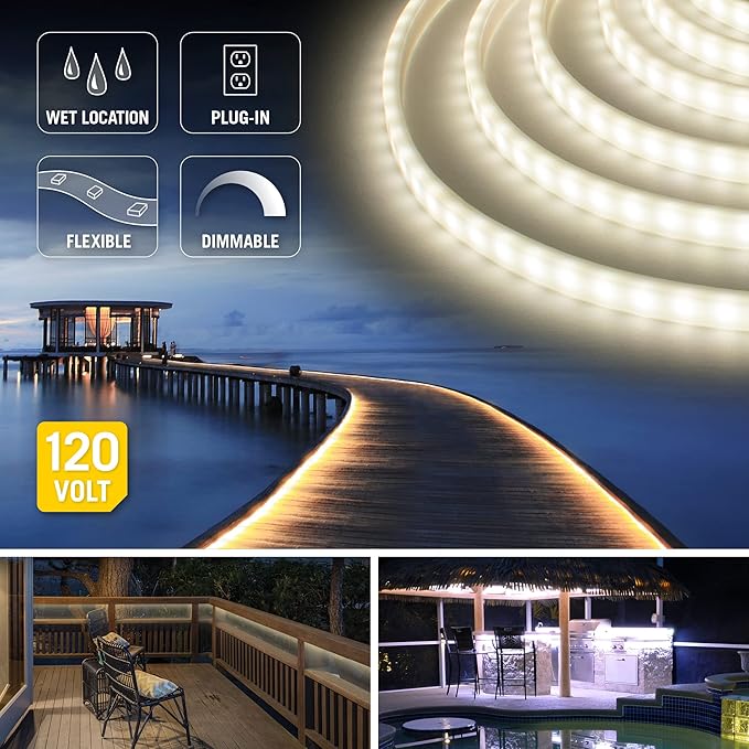 Armacost Lighting RibbonFlex Pro Outdoor 16.4 ft 120V Plug-in Bright White 4000K LED Strip Light Kit 159430