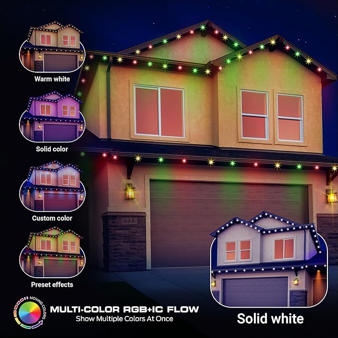 Monster Smart Permanent Outdoor Lights, 50ft, 36 LED Eaves Lights, RGB+IC+WW, Weather & Water Resistant, App & Voice Control, Compatible with Alexa and Google, for Halloween, Christmas & Year-Round