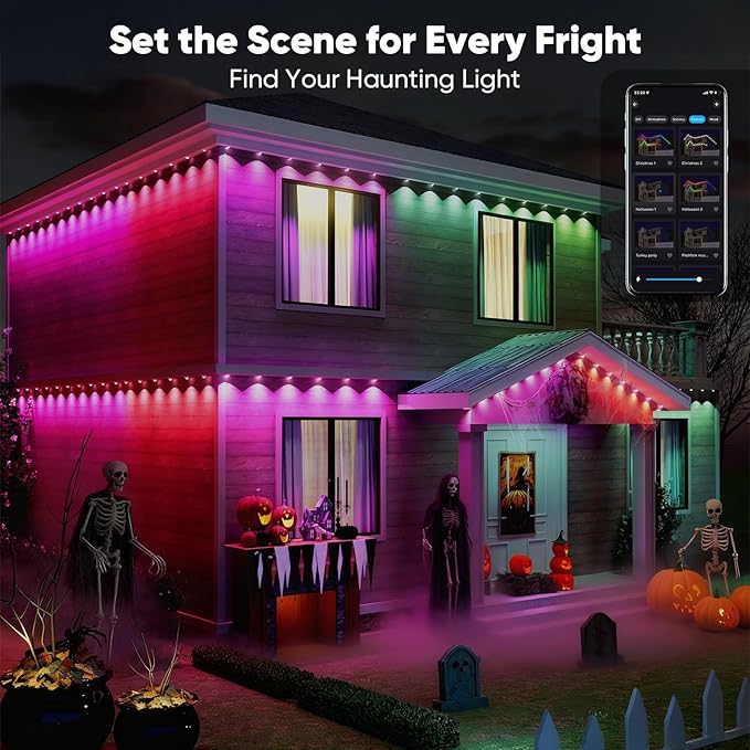 Smart Permanent Outdoor Lights for House, 200ft with 96 Smart AI RGB+IC Holiday Lights Outdoor, 98 Scene for Halloween Christmas All Holiday Decor, IP67 Waterproof Work with Alexa, Google Assistant