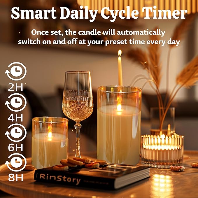 200 Hours Rechargeable Flickering Flameless Candles, Rechargeable Battery LED Glass Pillar Candle with Remote and Timer, Real Wax Warm Color for Home Living Room Decor, Ideal Gift for Women