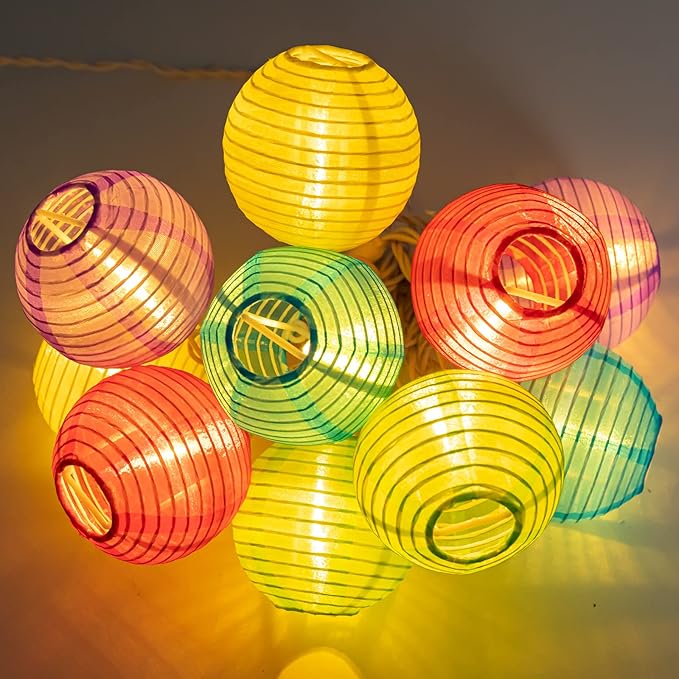 Vigdur Multicolor Lantern String Lights - Nylon Hanging Lantern Lights Plug in Waterproof Connectable Indoor Outdoor Light for Bedroom Party Birthday Home Decor