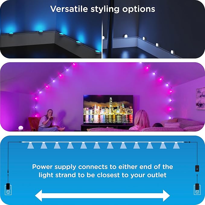 Enbrighten Vibe Spectrum Smart LED Wall Lights Indoor String Downlights Extension Only, Not for Standalone Use, 12ft with 12 Lights, RGB Light, Compatible with Alexa & Google Home, Music Sync, 85839