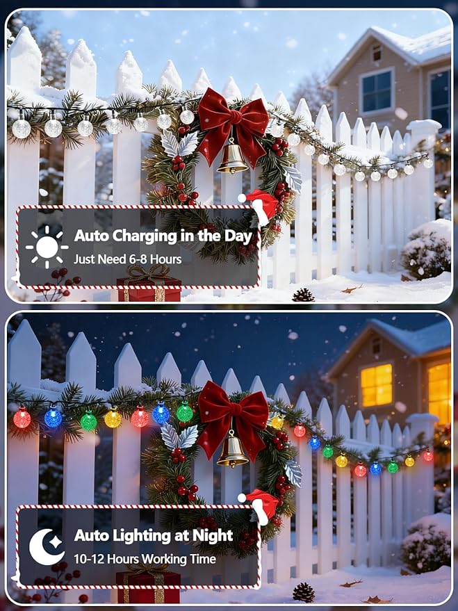 Multicolor Solar String Lights Outdoor, 2-Pack Total 100 LED 64FT Crystal Globe Solar Lights for Outside Waterproof with 8 Lighting Modes, Easter Decorations for Tree Wedding Patio Party Garden