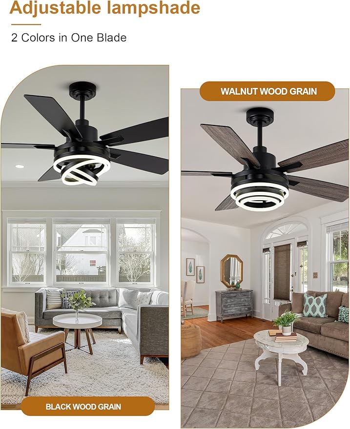 52" Chandelier Fan Black Modern Ceiling Fan with Lights DC Motor Reversible Indoor Ceiling Fan for Bedroom, Living Room
