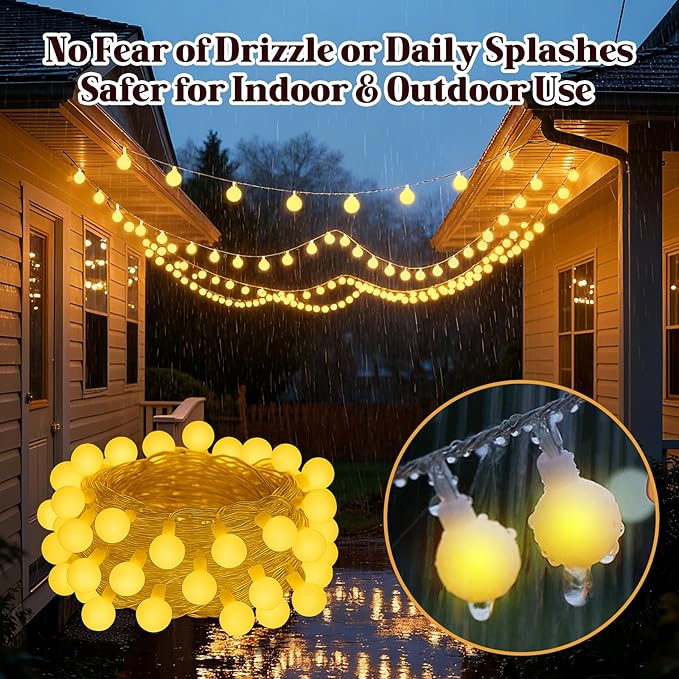 String Lights for Bedroom, 200 LED Globe Plug in Fairy Lights, 66FT Connectable Warm White Twinkle Lights with 8 Lighting Modes, Cozy Bed & Wall Decor, Waterproof for Outdoor Use
