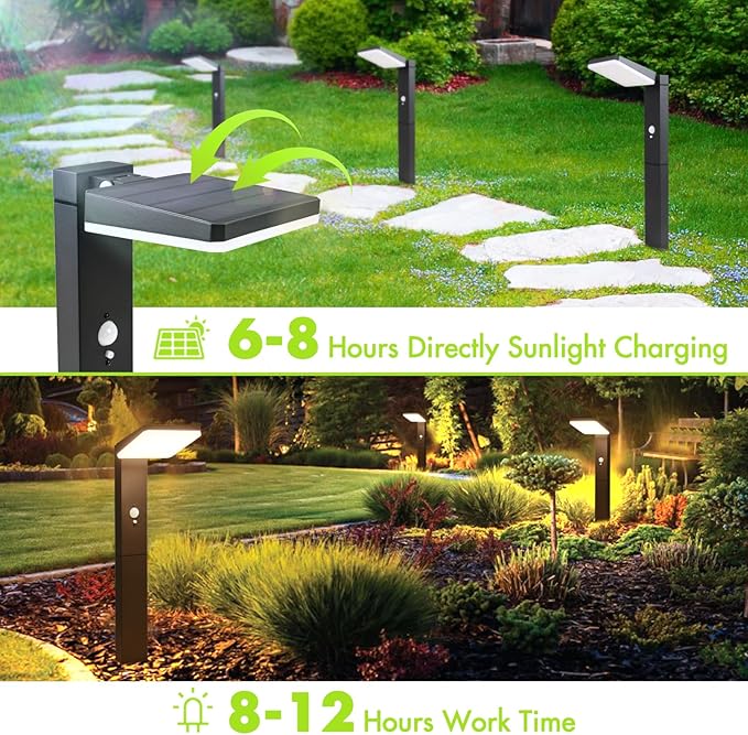 Solar Pathway Lights Outdoor - Motion Sensor Solar Path Light, 72 LED 600 Lumens Super Bright, Aluminum Waterproof Outdoor Garden Light with Groundstake for Yard, Walkway, Lawn, Driveway, 20"