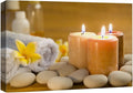 wall26 Canvas Print Wall Art Lit Spa Candle Trio with Stones & Yellow Blossoms Nature Wilderness Photography Realism Chic Scenic Relax/Calm Multicolor for Living Room, Bedroom, Office - 16$\