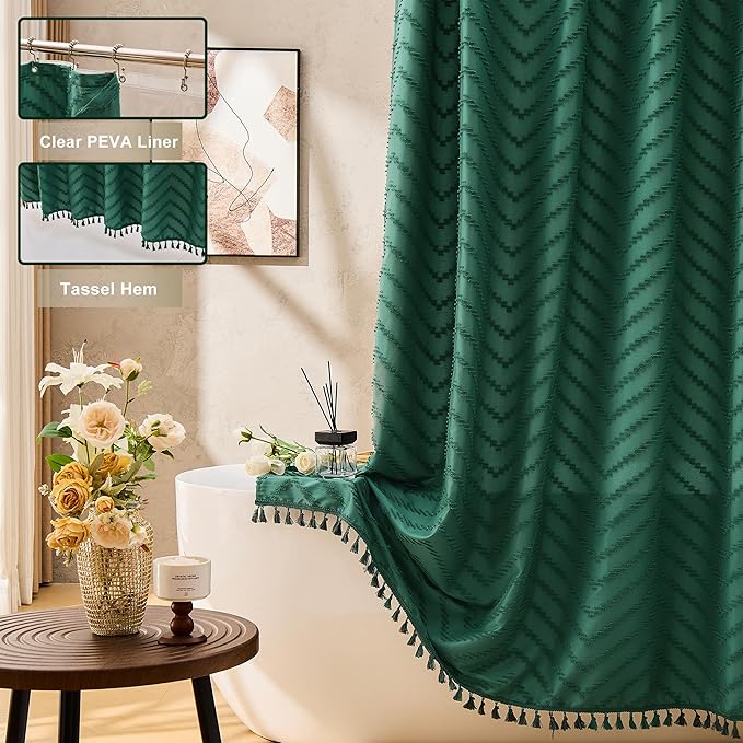 Bathroom Accessories Set-23Pcs Set, Complete Bathroom Decor & Home Decor, Bathroom Set with Toilet Brush, Trash Can, Soap Dispenser,Modern Bath Essentials (Green, Bath Set+Shower Curtain&Liner Set)