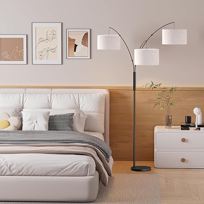 27W Floor Lamps for Living Room - Super Bright Dimmable Tree Floor Lamp, Modern Standing Lamp with Remote Control & Knob Switch, 3 Lights Tall Lamp for Living Room Corner, Bedroom, Office