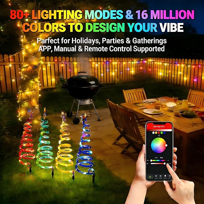 4 Pack Smart Spiral Pathway Lights Outdoor, DIY RGB Color Changing, 80+ Lighting Modes, Remote & App Control, Timer, IP67 Waterproof Landscape Path Lights for Holiday Yard, Garden & Patio Decor Lights