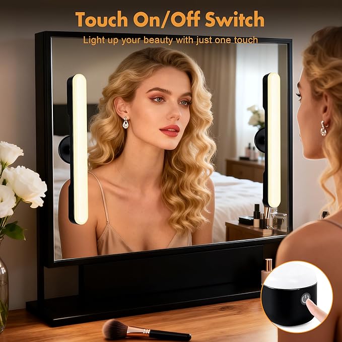 Set of 2 Wireless Vanity Makeup Lights for Mirror, Rechargeable LED Stick On Light Bar for Bathroom Mirror with Dimmable 3 CCT, Long Battery Life Cordless Light Valentine’s Day gift for Women(Black)