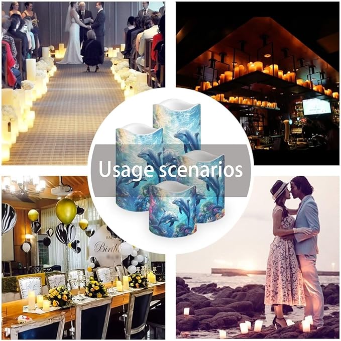 Sea Dolphin Flameless Candles with Remote Color Changing Battery Operated Pillar Candles with Flickering Flame Electric Fake Plastic Candles Tea Light Living Room Dining Table Decor
