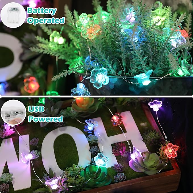 Vigdur Cherry Blossom Lights, 13 FT 40 LEDs Multicolor Flower String Lights Battery Operated with Remote&Timer, 20 Lighting Modes Pink Flower String Lights for Bedroom Party Wedding Décor