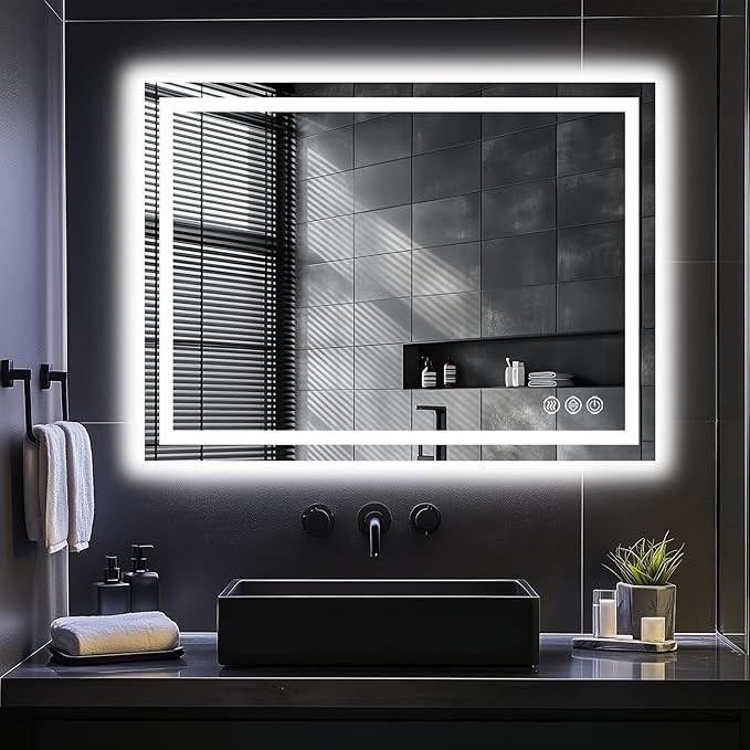 LED Bathroom Mirror, 48"x36" with Frontlit and Backlit Anti-Fog Mirror with Lights LED Vanity Mirror for Bathroom 3 Colors Temperature & Dimmable Bathroom Mirror with HD Tempered Glass