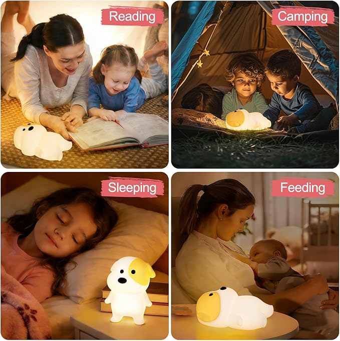 Puppy Night Light for Kids - Squishy Silicone Dog Lamp with Dimmable & 7 RGB Color Changing, Animal Sound, Rechargeable BPA-Free, Dog Nightlight Gift for Children/Teens/College Students