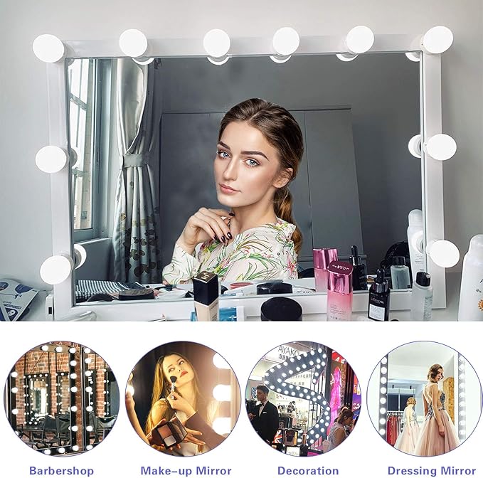 Vanity Mirror Lights, 10 Dimmable Bulbs DIY Hollywood Style LED Makeup Mirror Lights with USB Cable, Lighting Fixture Strip for Makeup Dressing Table Bathroom Dressing Room etc, White