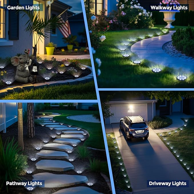 SOLPEX Mini Solar Ground Lights, 12 Pack Solar Lights Outdoor Waterproof, Landscape Lighting for Garden Pathway Driveway Walkway (Cool White)