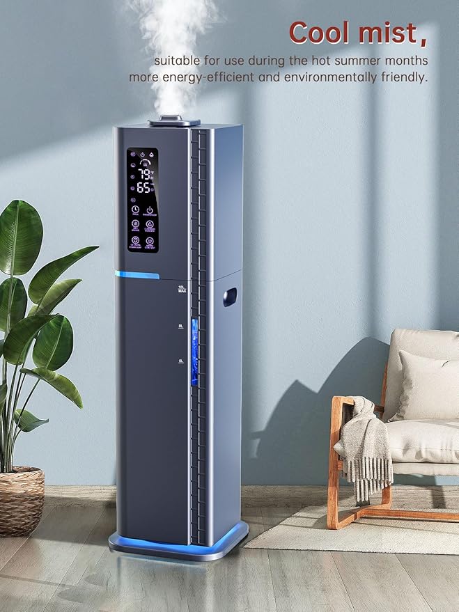 2.64Gal Humidifiers for Bedroom Large Room, Warm and Cool Mist up to 500ft², Ambient Light Top Fill Diffuser, 24H Timer, 3 Mist Modes, 35dB Quiet Humidifier for Home Office Plants