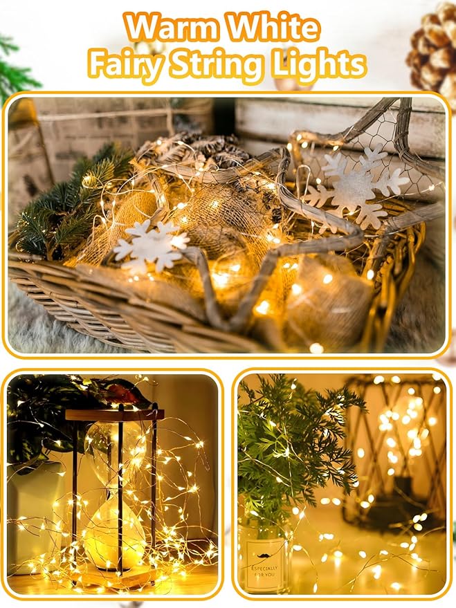 2 Pack 100 LED Fairy Lights Battery Operated with Remote, 33FT Waterproof Twinkle Lights with Timer & 8 Modes, Fairy String Lights Outdoor Indoor for Bedroom Classroom DIY Christmas Decor (Warm White)