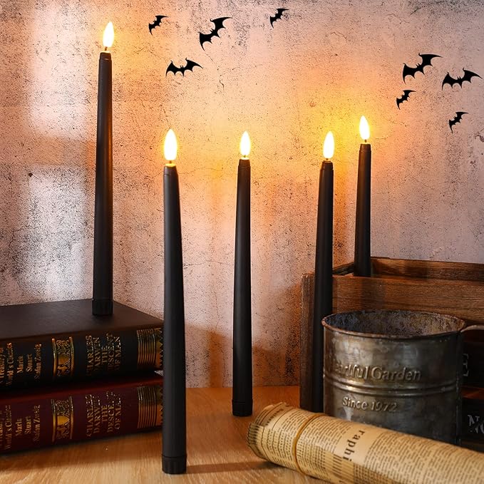 Macarrie 24 Packs Flameless Taper Candles Battery Operated Fake 11 Inch Long Candlelight LED Flameless Candlesticks Flickering Tapered for Spring Summer Wedding(Black)