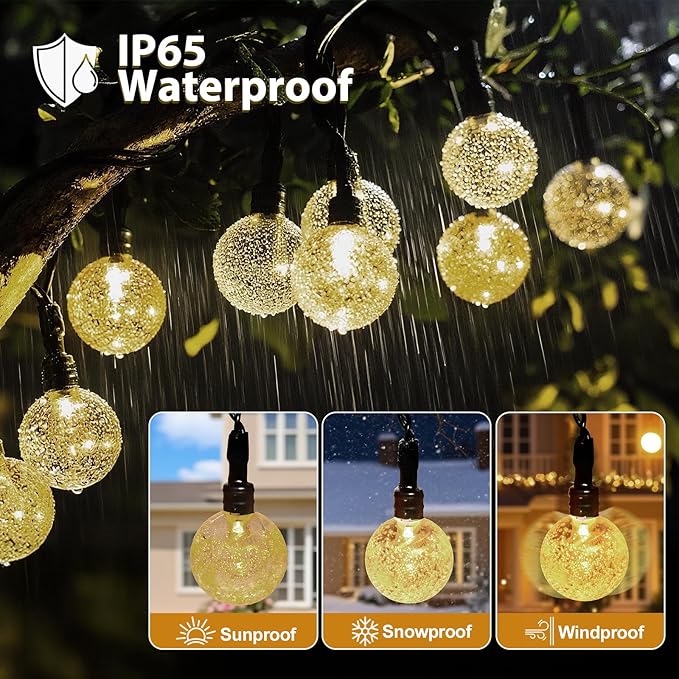 SeaShine Rechargeable Battery Operated String Lights - 16ft 30LEDs Crystal Globe String Lights, IP65 Waterproof Battery Fairy Lights with Remote Timer for Bedroom Outdoor Camping Christmas Warm White