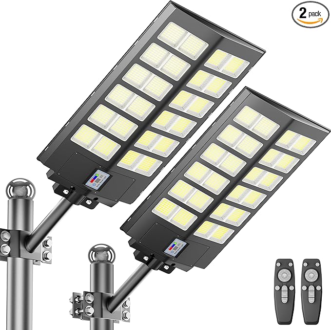 Solar Street Lights Outdoor Waterproof Dusk to Dawn, Large 9000W Outdoor Floodlight LED Motion Sensor, 7000K Wide Angle Parking Lot Flood Lamp Remote Control for Yard Garden