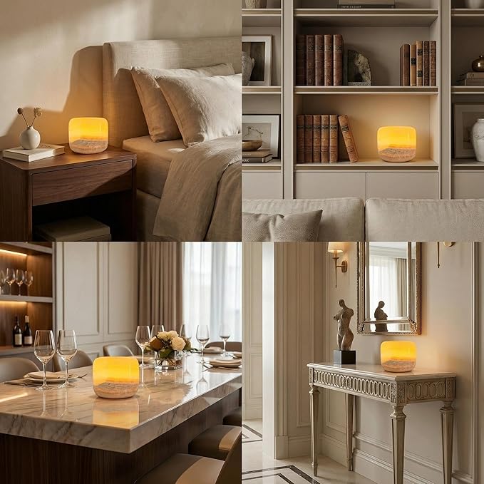 Marble Lamp Night Light Touch Bedside Table Lamp for Bedroom,Type-C Rechargeable Small Desk Bedside Small Lamps,Eye Caring Dimmable LED Ambient lamp (Amber Jade)