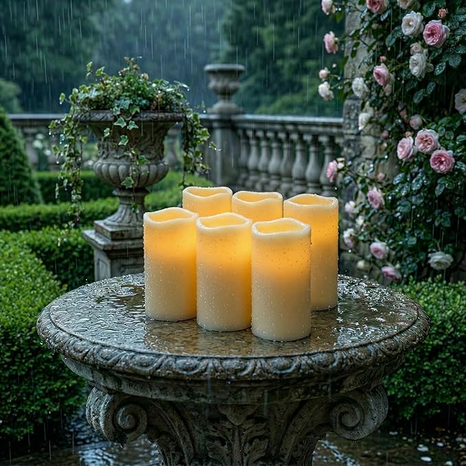 5plots 3" X 6" Outdoor Waterproof Candles, Battery Operated Led Ivory White Flameless Candles with 10-Key Remote & Timer for Indoor Home Lantern Holiday Decor, Set of 6