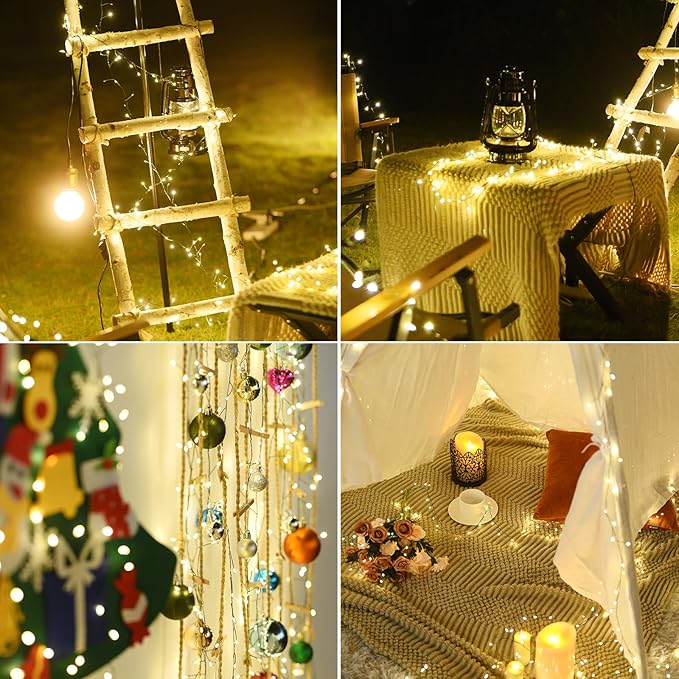 Dailyart Fairy Lights Plug in, 200 Led Fairy Light with Remote 10Ft Fairy Lights with Timer 8 Modes Warm Lights for Bedroom Wreath Party Window Wedding Christmas Tree Decoration Green Wire