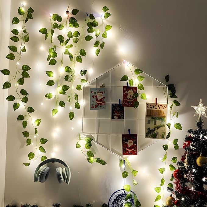 Vine Fairy Lights for Bedroom Wall, 23FT 73 LED Vine String Lights, USB/Battery Powered, Faux Pothos Garland with Light for Dorm Room, Wedding, Party & Home Decor, Warm White