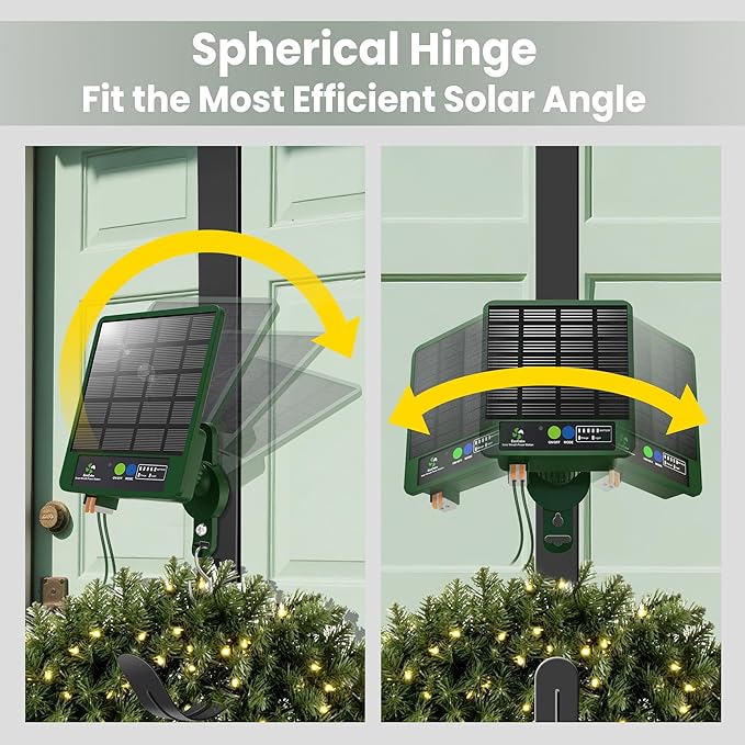 Solar Wreath Hangers for Front Door with 60 LED Lights, Compatible with Lighted Wreaths, Large Suction Cup Hook for Glass Window Outdoor Porch Decorations