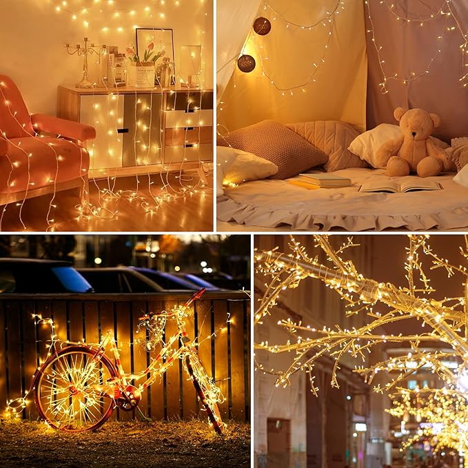 echosari 2 Pack Battery Operated String Lights, Total 26Ft 80 LED Fairy String Lights Clear Wire, Waterproof Fairy Lights for Indoor Outdoor Christmas Garden Wedding Party Decoration (Warm White)