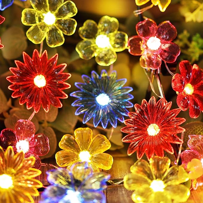 JASHIKA Fairy Lights Decorative Flower Lamp -Waterproof Battery Operated String Lights 7ft 20LED Indoor Outdoor- Floral Décor Flower String Lights Garden Wreath Fence Bathroom Office Home Decor