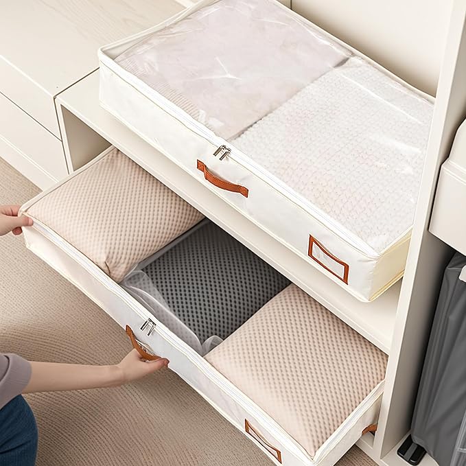 Under Bed Storage Containers, 2 Pack Underbed Storage Box, Closet Organizers and Storage Bins, Foldable Clothes Storage with Handle for Blankets Toy Comforter Sweaters Pillows Sheets(S)