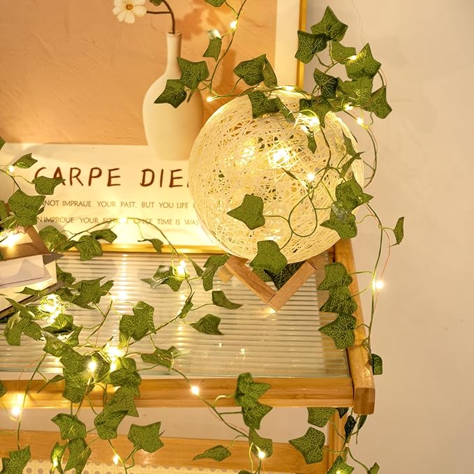 Fake Plants Vines,33ft 100 LED Artificial Ivy Garland with Fairy Lights,for Home Living Room Bedroom wall Art Aesthetic Office Coffee Wedding Party Farmhouse Dorm Outdoor Garden Decor