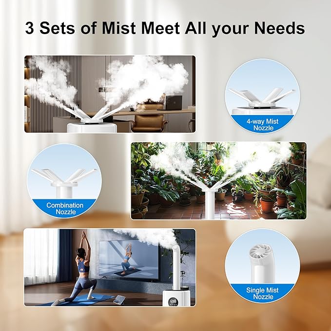 Uthfy 2.64Gal/10L Humidifier for Large Room, Dual 360° Nozzles Ultrasonic Humidifiers for Bedroom, Remote/Touch Control, Top Fill, 12H Timer