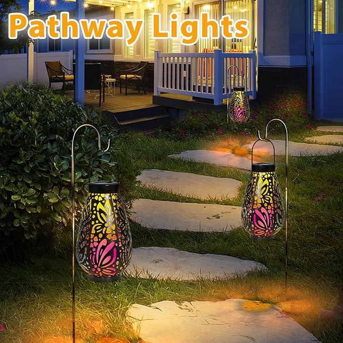 Afirst Solar Lanterns Outdoor, Hanging Solar Lights Waterproof Decorative Lanterns for Yard, Patio, Lawn, Tabletop, Pathway, Landscape, Garden Decor Gifts