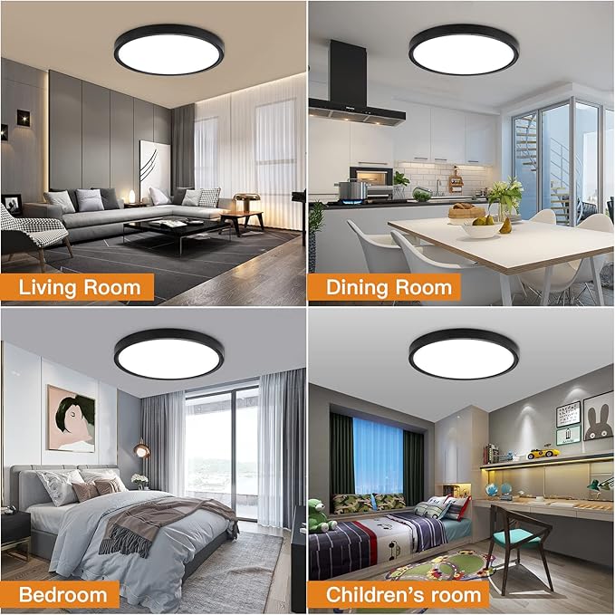 TALOYA Dimmable Flush Mount Ceiling Light,15.8Inch,24W,5 CCT,LED Ceiling Light Fixture for Bedroom,Kitchen,Living Room,Black