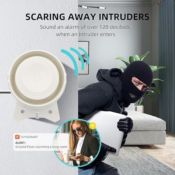 WiFi and 3/4G GSM Home Burglar Security Alarm System Auto Dial with Smart Life and Tuya App Alert, Works with Google Assistant and Alexa