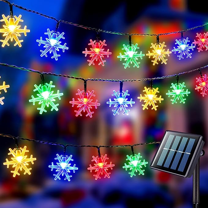 JMEXSUSS Solar Snowflake Lights Outdoor Waterproof, 30.6FT 50 LED Solar String Lights, 8 Modes Christmas Light for Outside Garden Patio Yard Decorations