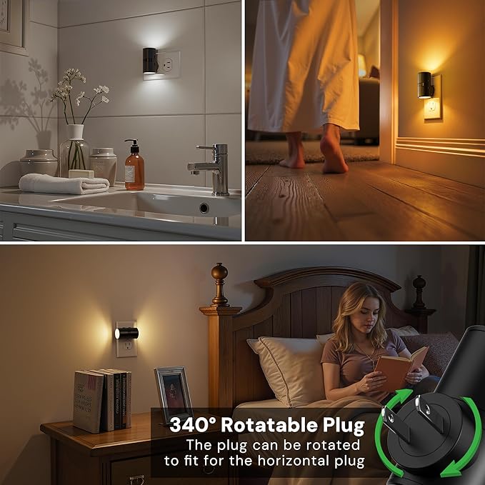 L LOHAS LED Motion Sensor Night Light, Mini Motion Activated Night Lights Plug into Wall, Rotating Motion Sensor Light Indoor, Amber-3000K-5000K, 10%-50%-100% Lumen, Hallway Bedroom Stairway, 2 Pack