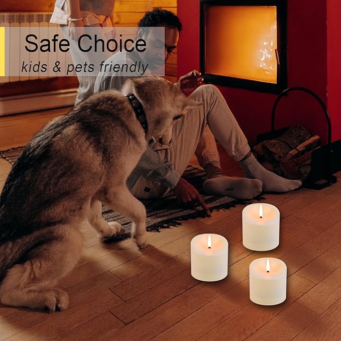 3"x3" Flickering Flameless Candles Waterproof, Battery Operated Candles with Remote Timer, Last 600 Hours Electric Fake LED Candles for Halloween Christmas Decoration, Ivory White, Set of 6
