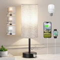 Grey Bedside Lamp for Bedroom Nightstand - Small Table Lamp with USB A + C Charging Port, 3 Color Temperatures Pull Chain Night Stand Light with Bulb, Side Table Desk Reading Lamp for Living Room/Dorm