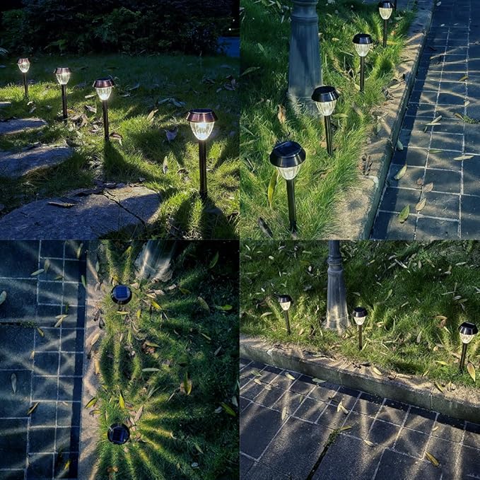 Vintage Solar Lights Outdoor, Glass & Metal Solar Pathway Lights 4 Pack, IP65 Waterproof, Cool White Garden Lights for Walkway, Yard, Patio, Driveway